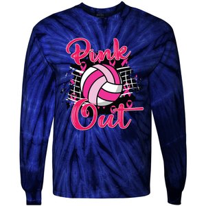 Out Volleyball Ribbon Breast Cancer Awareness Tie-Dye Long Sleeve Shirt