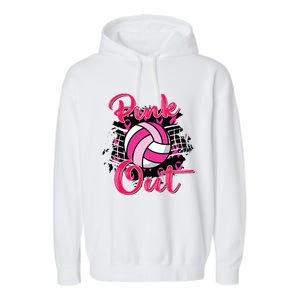 Out Volleyball Ribbon Breast Cancer Awareness Garment-Dyed Fleece Hoodie