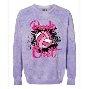 Out Volleyball Ribbon Breast Cancer Awareness Colorblast Crewneck Sweatshirt