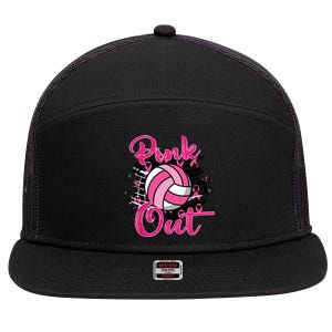 Out Volleyball Ribbon Breast Cancer Awareness 7 Panel Mesh Trucker Snapback Hat