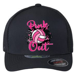 Out Volleyball Ribbon Breast Cancer Awareness Flexfit Unipanel Trucker Cap