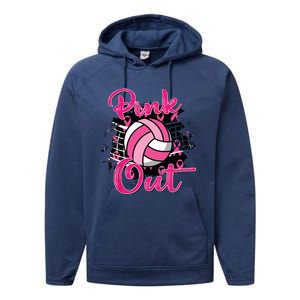 Out Volleyball Ribbon Breast Cancer Awareness Performance Fleece Hoodie