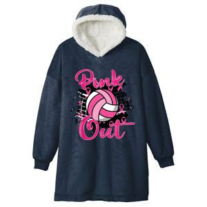 Out Volleyball Ribbon Breast Cancer Awareness Hooded Wearable Blanket