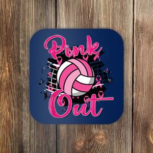 Out Volleyball Ribbon Breast Cancer Awareness Coaster