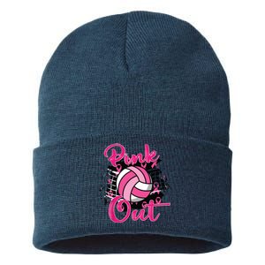 Out Volleyball Ribbon Breast Cancer Awareness Sustainable Knit Beanie