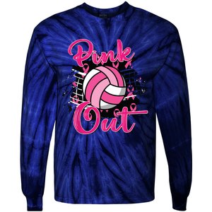 Out Volleyball Ribbon Breast Cancer Awareness Tie-Dye Long Sleeve Shirt