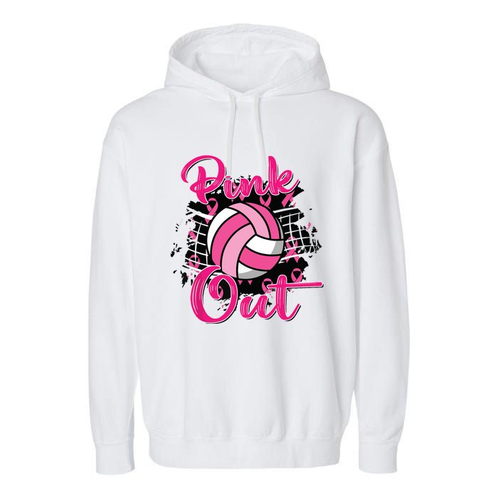 Out Volleyball Ribbon Breast Cancer Awareness Garment-Dyed Fleece Hoodie