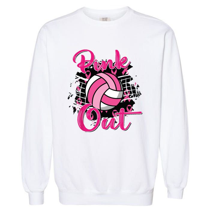 Out Volleyball Ribbon Breast Cancer Awareness Garment-Dyed Sweatshirt