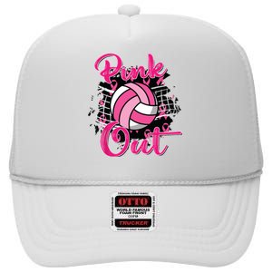 Out Volleyball Ribbon Breast Cancer Awareness High Crown Mesh Back Trucker Hat