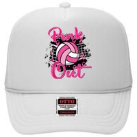 Out Volleyball Ribbon Breast Cancer Awareness High Crown Mesh Back Trucker Hat