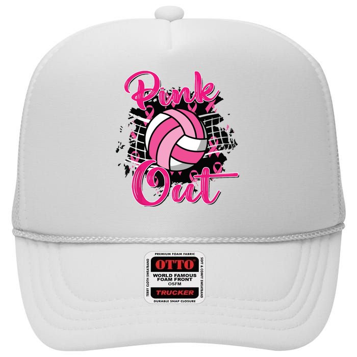 Out Volleyball Ribbon Breast Cancer Awareness High Crown Mesh Back Trucker Hat