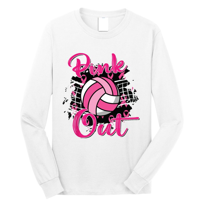 Out Volleyball Ribbon Breast Cancer Awareness Long Sleeve Shirt