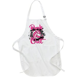 Out Volleyball Ribbon Breast Cancer Awareness Full-Length Apron With Pockets