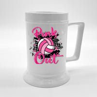 Out Volleyball Ribbon Breast Cancer Awareness Beer Stein