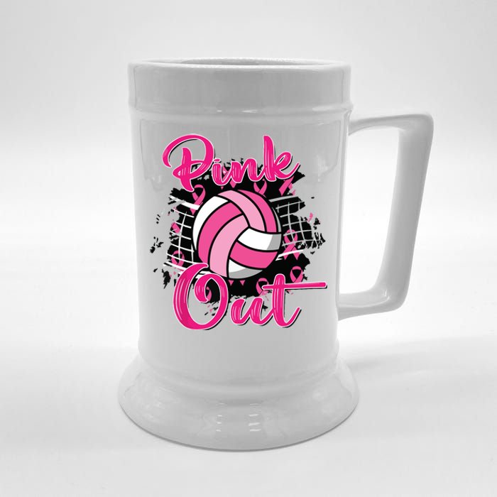 Out Volleyball Ribbon Breast Cancer Awareness Beer Stein