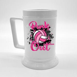 Out Volleyball Ribbon Breast Cancer Awareness Beer Stein