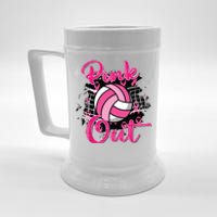 Out Volleyball Ribbon Breast Cancer Awareness Beer Stein