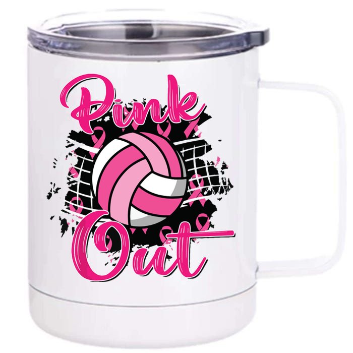 Out Volleyball Ribbon Breast Cancer Awareness 12 oz Stainless Steel Tumbler Cup