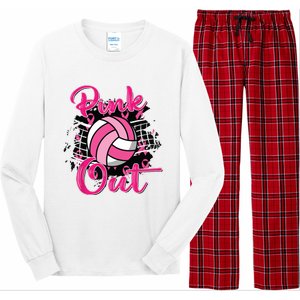 Out Volleyball Ribbon Breast Cancer Awareness Long Sleeve Pajama Set