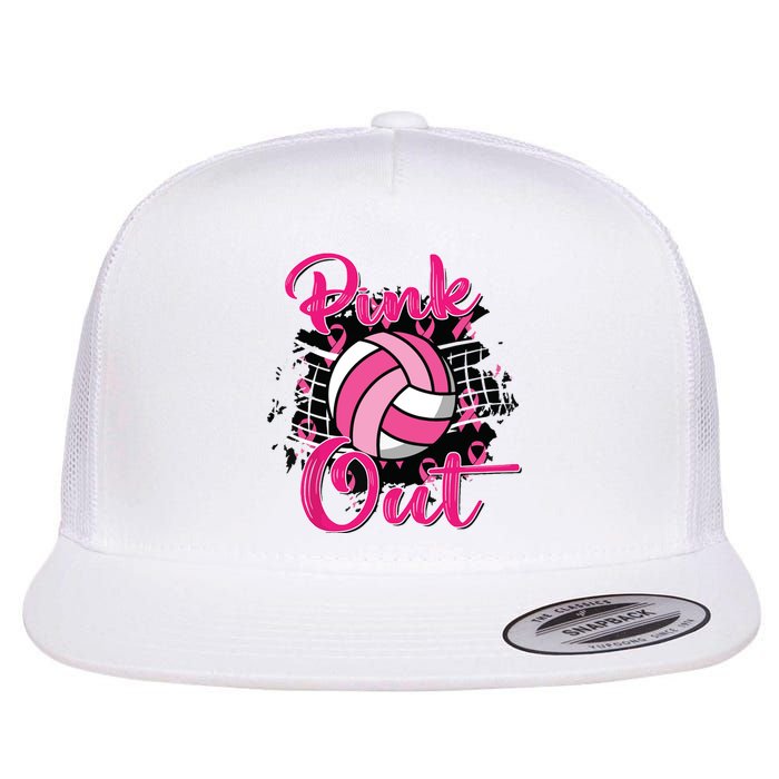 Out Volleyball Ribbon Breast Cancer Awareness Flat Bill Trucker Hat