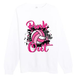 Out Volleyball Ribbon Breast Cancer Awareness Premium Crewneck Sweatshirt