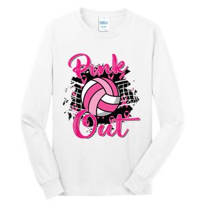 Out Volleyball Ribbon Breast Cancer Awareness Tall Long Sleeve T-Shirt