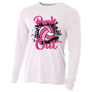 Out Volleyball Ribbon Breast Cancer Awareness Cooling Performance Long Sleeve Crew