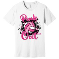 Out Volleyball Ribbon Breast Cancer Awareness Premium T-Shirt