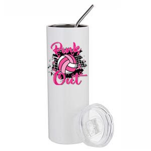 Out Volleyball Ribbon Breast Cancer Awareness Stainless Steel Tumbler