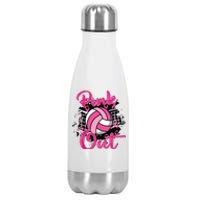 Out Volleyball Ribbon Breast Cancer Awareness Stainless Steel Insulated Water Bottle