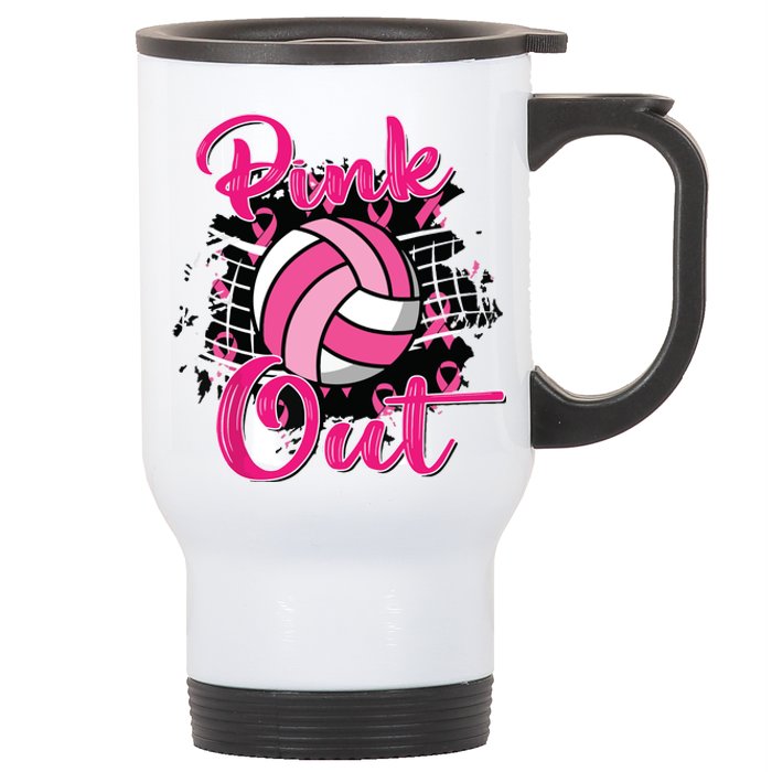 Out Volleyball Ribbon Breast Cancer Awareness Stainless Steel Travel Mug