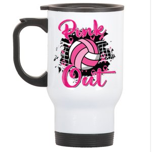 Out Volleyball Ribbon Breast Cancer Awareness Stainless Steel Travel Mug