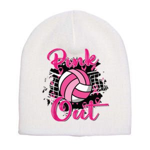 Out Volleyball Ribbon Breast Cancer Awareness Short Acrylic Beanie