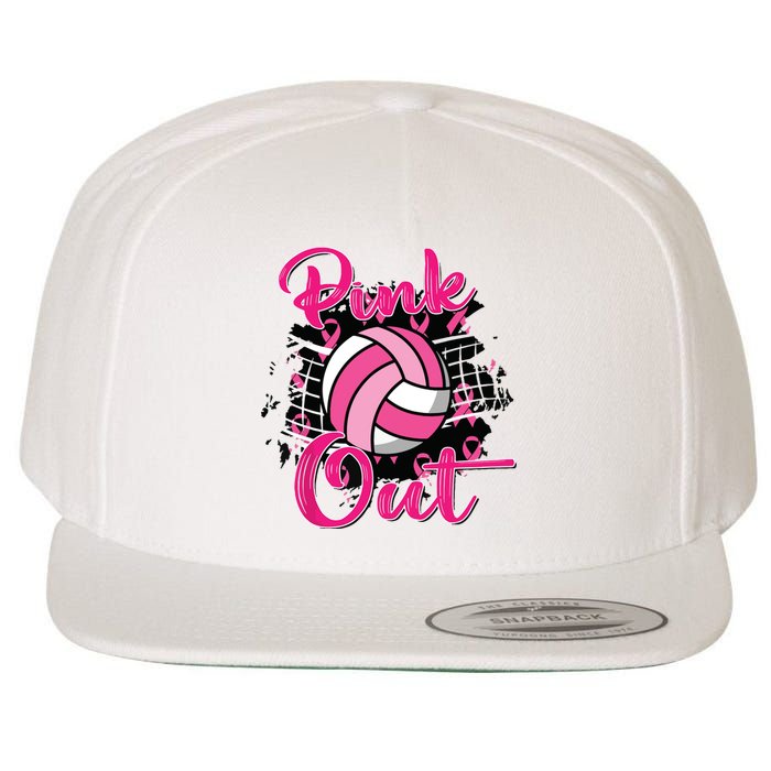 Out Volleyball Ribbon Breast Cancer Awareness Wool Snapback Cap