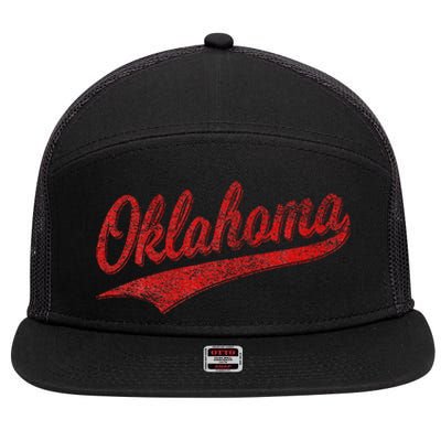 Oklahoma Varsity Script Vintage Sports Jersey Style Flag 7 Panel Mesh Trucker Snapback Hat