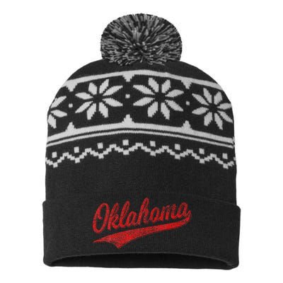 Oklahoma Varsity Script Vintage Sports Jersey Style Flag USA-Made Snowflake Beanie