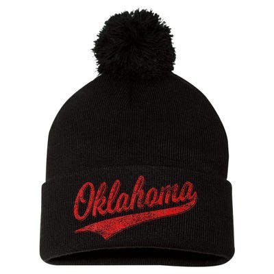 Oklahoma Varsity Script Vintage Sports Jersey Style Flag Pom Pom 12in Knit Beanie