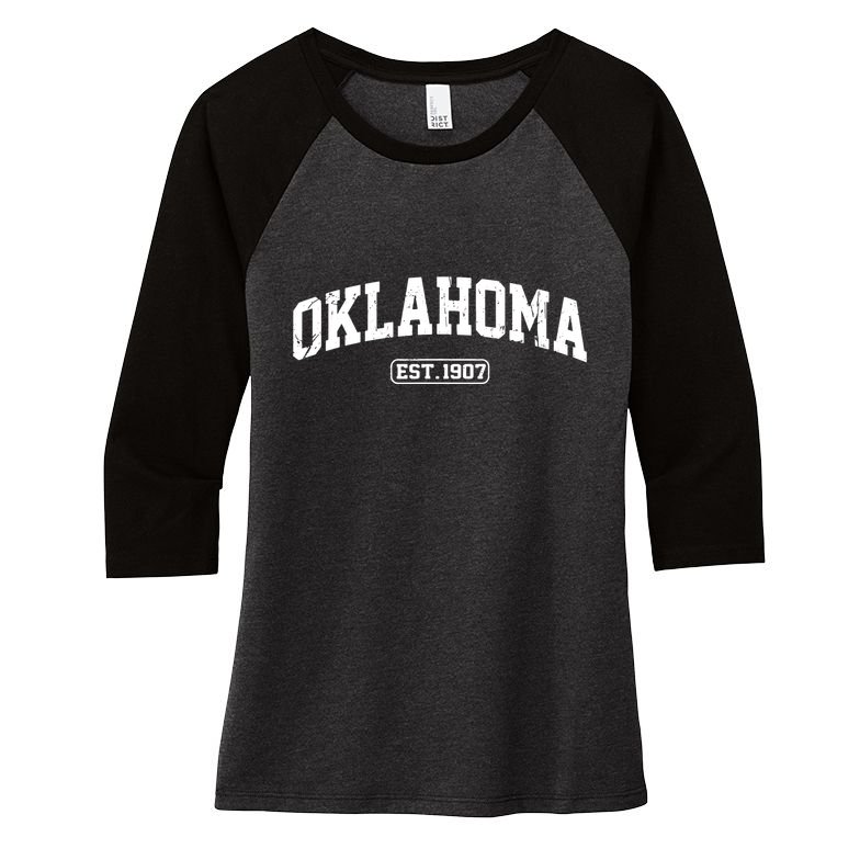 Oklahoma Vintage State Athletic Style Women's Tri-Blend 3/4-Sleeve Raglan Shirt