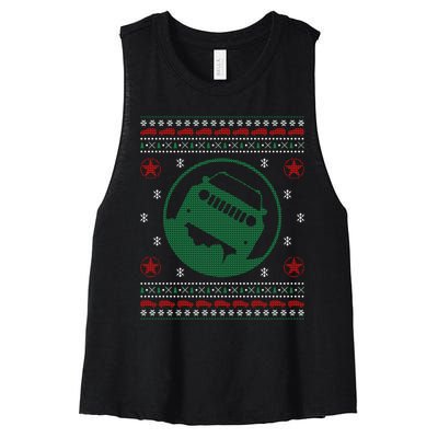 Offroad Vehicle Ugly Christmas Sweater Outdoor Women's Racerback Cropped Tank