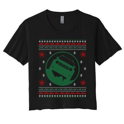 Offroad Vehicle Ugly Christmas Sweater Outdoor Women's Crop Top Tee