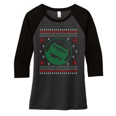 Offroad Vehicle Ugly Christmas Sweater Outdoor Women's Tri-Blend 3/4-Sleeve Raglan Shirt