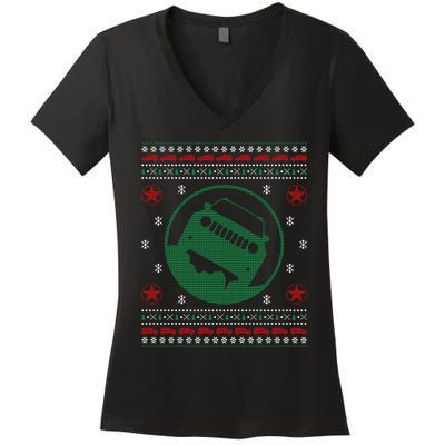 Offroad Vehicle Ugly Christmas Sweater Outdoor Women's V-Neck T-Shirt