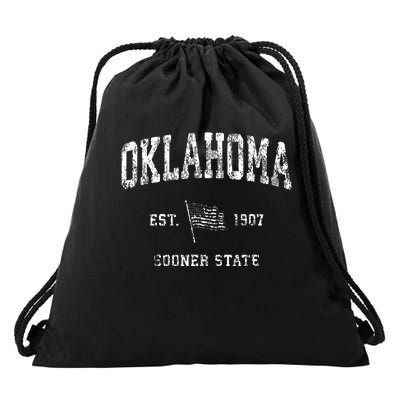 Oklahoma Vintage Us Flag Sports Design Drawstring Bag