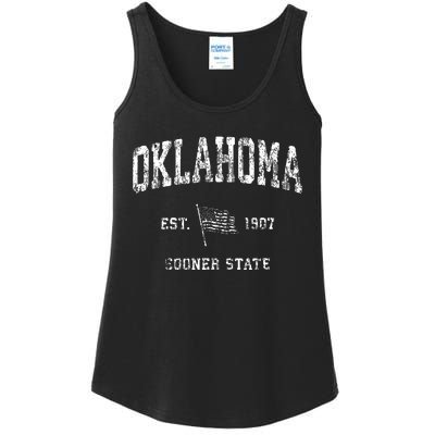 Oklahoma Vintage Us Flag Sports Design Ladies Essential Tank