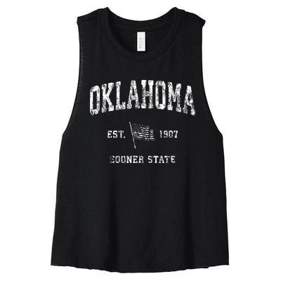 Oklahoma Vintage Us Flag Sports Design Women's Racerback Cropped Tank