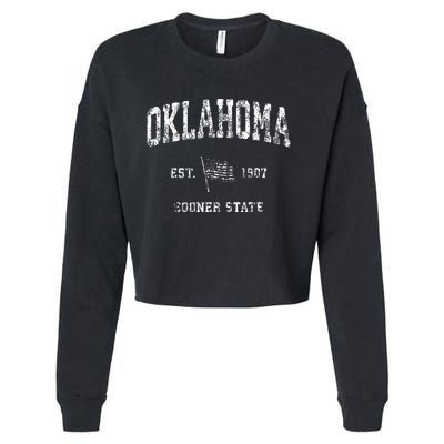 Oklahoma Vintage Us Flag Sports Design Cropped Pullover Crew