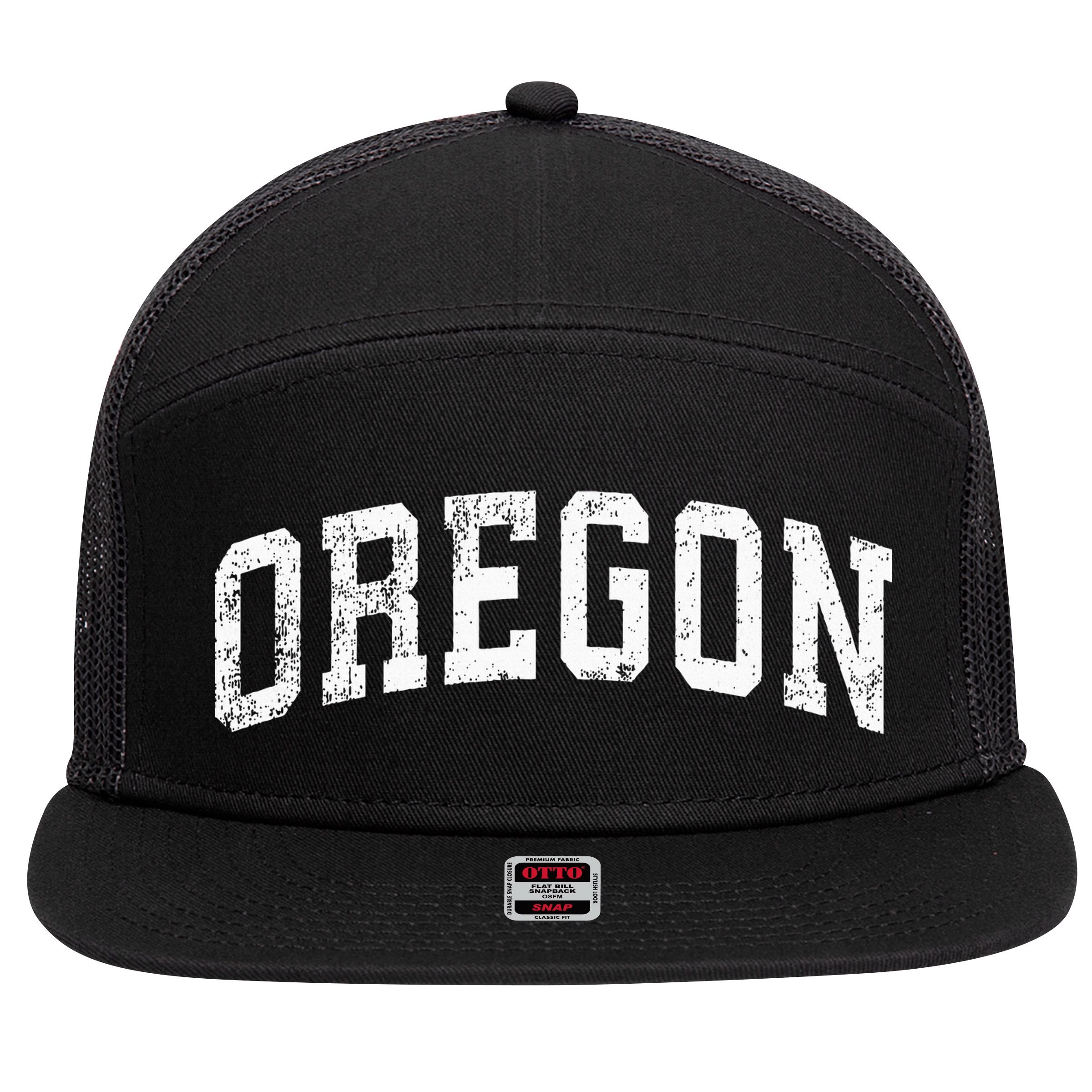 Oregon Vintage Varsity Sports Text 7 Panel Mesh Trucker Snapback Hat