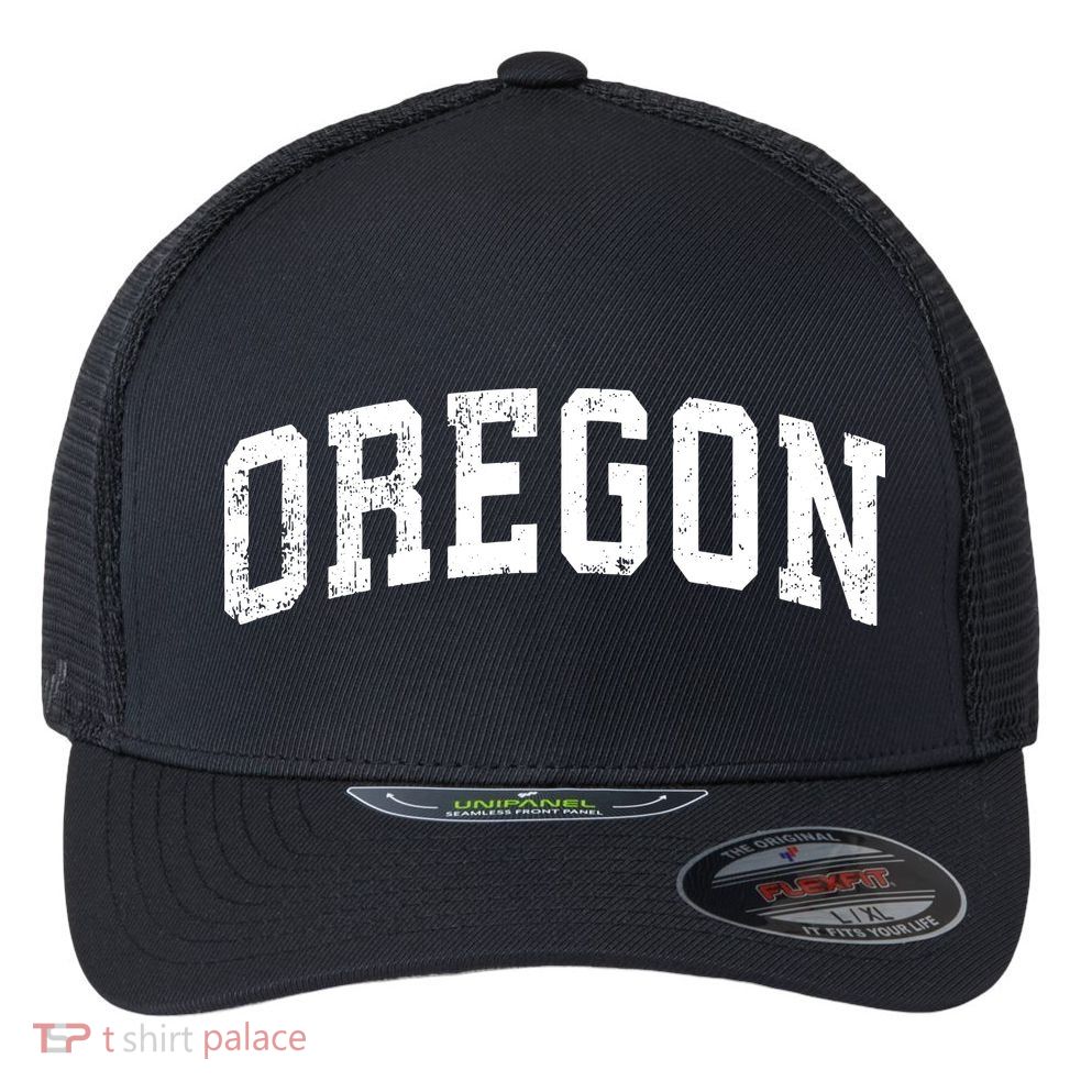 Oregon Vintage Varsity Sports Text Flexfit Unipanel Trucker Cap