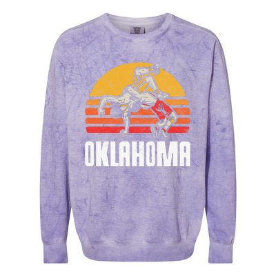 Oklahoma Vintage Wrestling Retro Wrestlers And Sun Graphic Colorblast Crewneck Sweatshirt