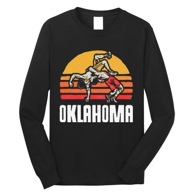 Oklahoma Vintage Wrestling Retro Wrestlers And Sun Graphic Long Sleeve Shirt